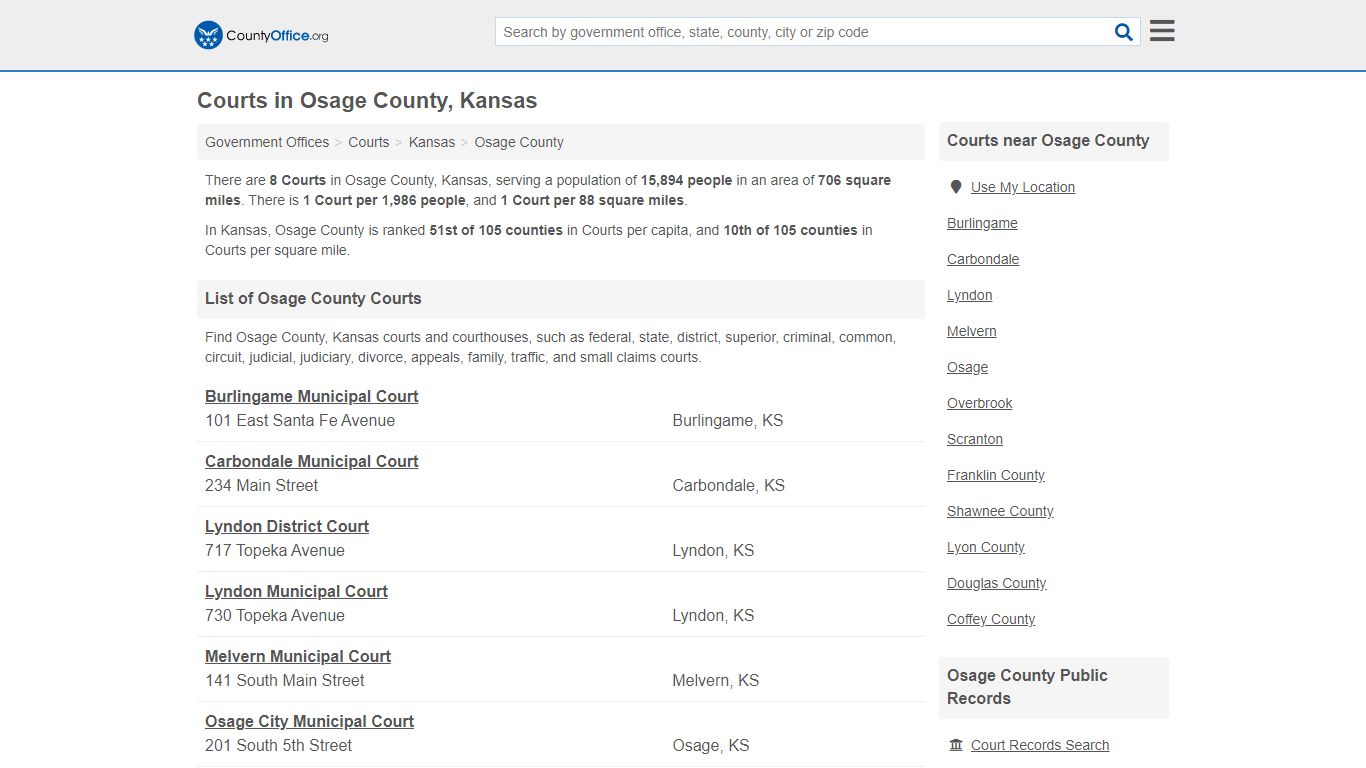 Courts - Osage County, KS (Court Records & Calendars)